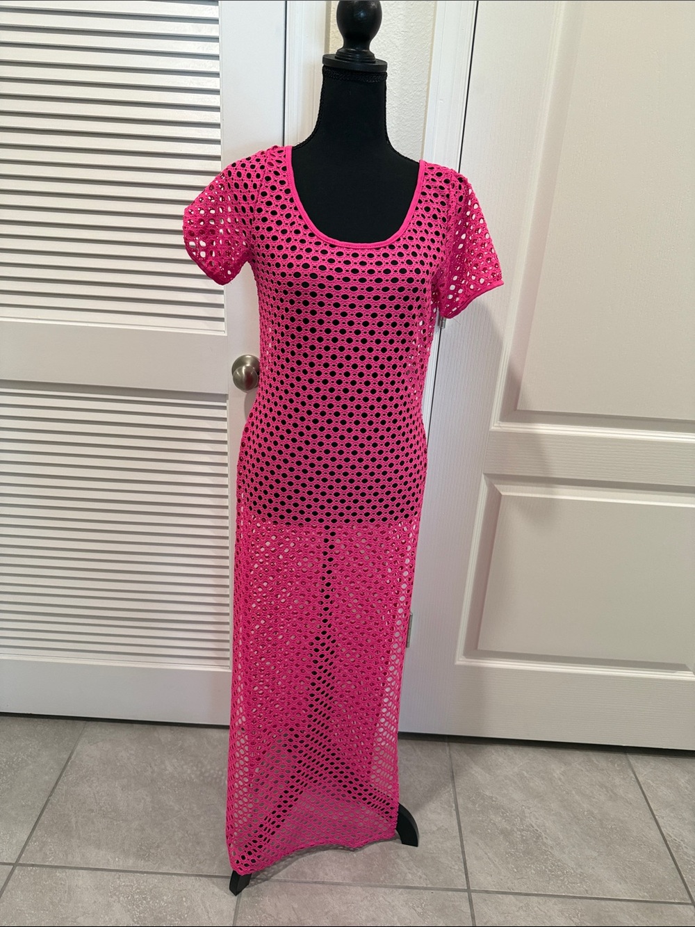 Cotton Candy Hot Pink Crochet Swim Cover-Up Dress